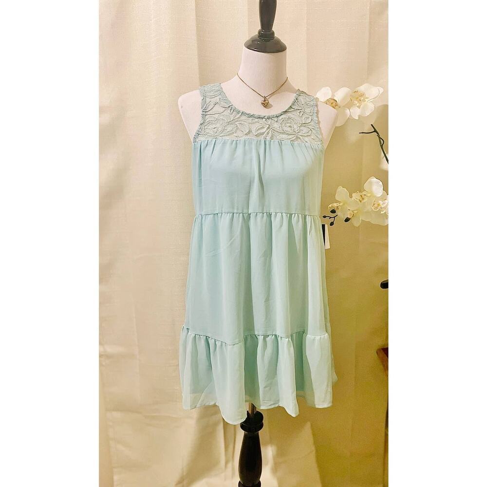 As U Wish Junior's Lace Babydoll Dress Light Blue - Picture 6 of 6